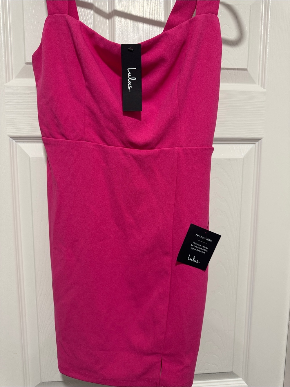 Lulus Social Sensation Hot Pink Square Neck Mini Bodycon Dress - Size M - Picture 4 of 5